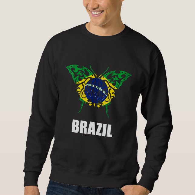 Butterfly Creepy Brazilian Flag Brasilian Brazil F Sweatshirt (Front)