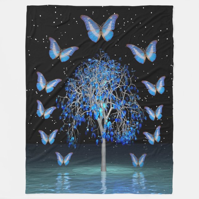 Butterfly Crystal Tree Fleece Blanket (Front)