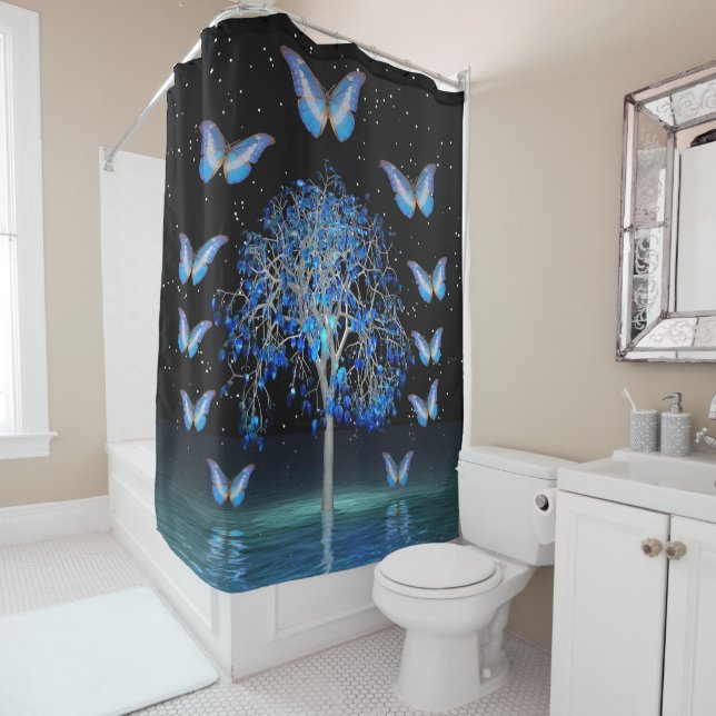 Butterfly Crystal Tree Shower Curtain (In Situ)