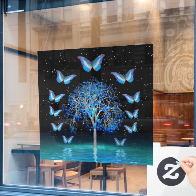 Butterfly Crystal Tree Window Cling (Cafe Window)