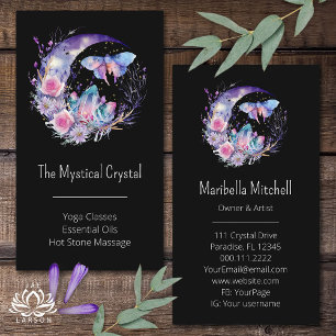 Butterfly Crystals Crescent Moon Flowers Purple Business Card