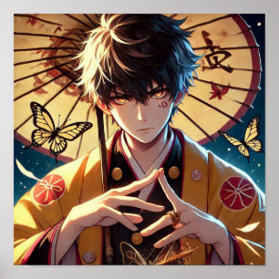 Butterfly Curse: Flame-Eyed Warrior Anime Poster