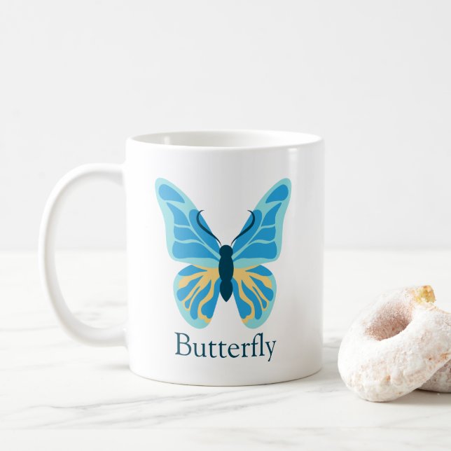 Butterfly Custom Colour Graphic Personalised Name Coffee Mug (With Donut)