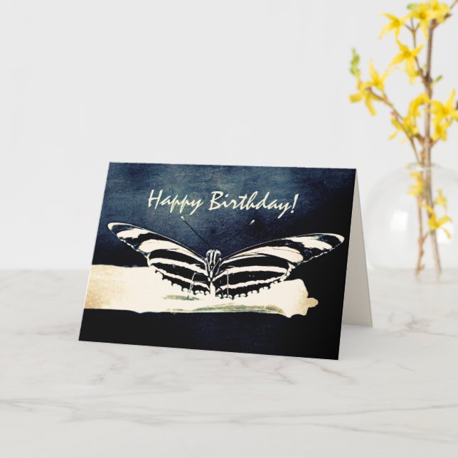 Butterfly Custom Happy Birthday Card (Yellow Flower)