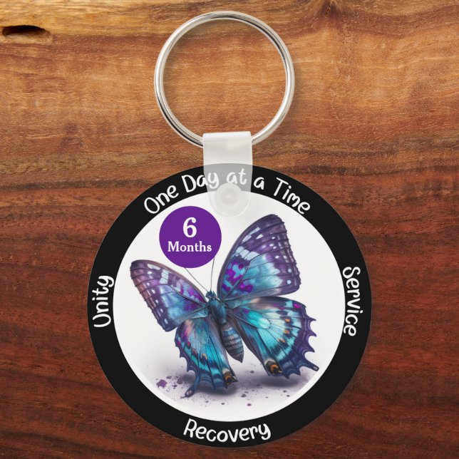 Butterfly Custom Sobriety Gift - Clean Gift Key Ring (Front)