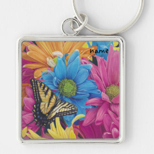 Butterfly Daisies Coloured Pencil Art Print Key Ring