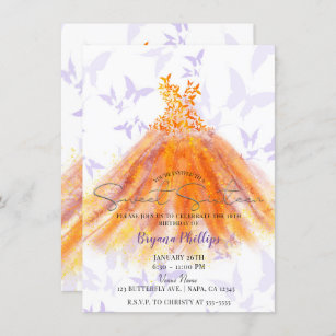 Butterfly Dance Purple Orange Dress Sweet 16 Party Invitation