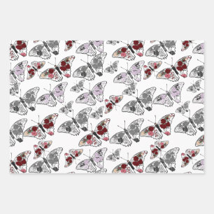 Butterfly decorated with various flowers wrapping paper sheet