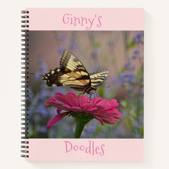 Butterfly Deep Pink Zinnia Notebook (Front)