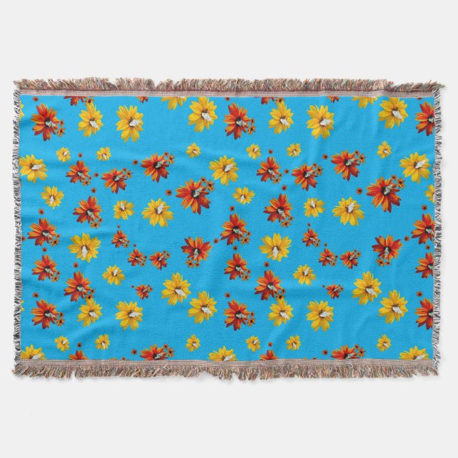 Butterfly Delicate Floral Seamless Pattern Azure Throw Blanket (Front)