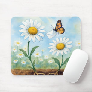 Butterfly Delivering Mail to a Daisy Mouse Pad