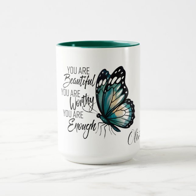 Butterfly Design with Empowering Self-Worth Quote Mug (Center)