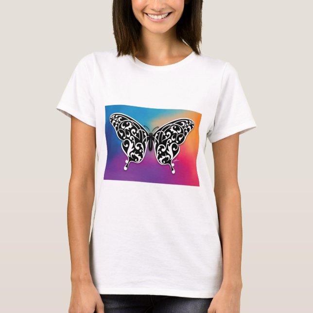Butterfly Design with Sunset Colours T-Shirt (Front)