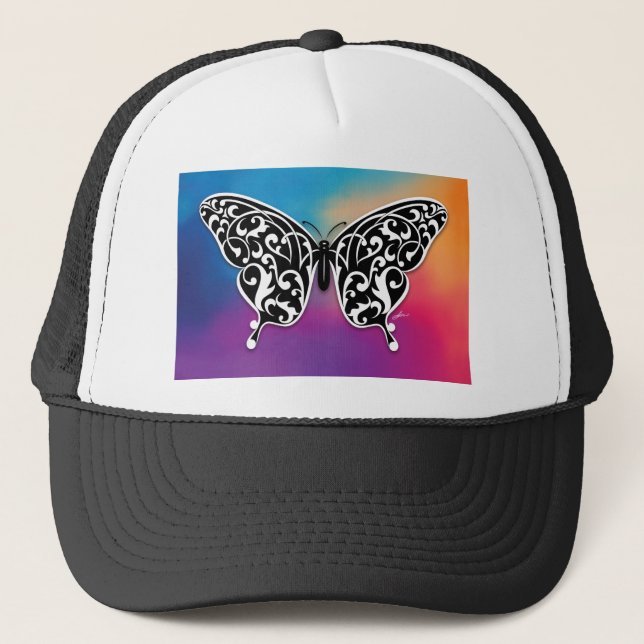Butterfly Design with Sunset Colours Trucker Hat (Front)