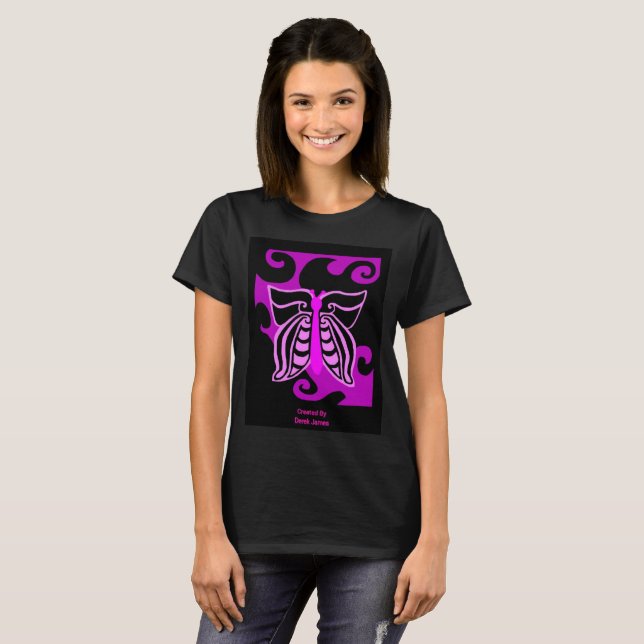 Butterfly Design Women's Black T Shirt (Front Full)