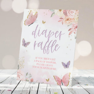 Butterfly Diaper Raffle Pedestal Sign Baby Shower