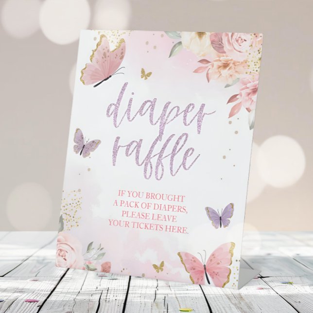 Butterfly Diaper Raffle Pedestal Sign Baby Shower (Creator Uploaded)