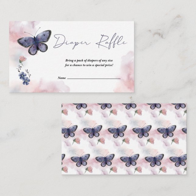 Butterfly Diaper Raffle Ticket for Baby Shower Enclosure Card (Front/Back)