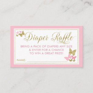 Butterfly Diaper Raffle Ticket, Pink Gold Business Card