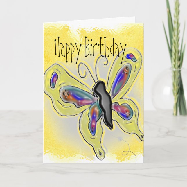 Butterfly Dimensional Yellow Birthday Card (Front)