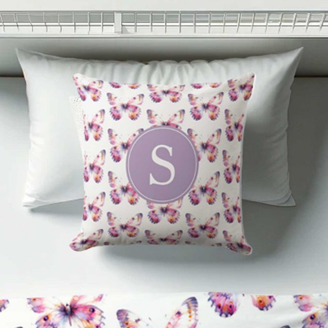 Butterfly Dorm Room Ideas For Girls Cushion (monogrammed butterfly pattern pillow girl's dorm room decor pink and purple)