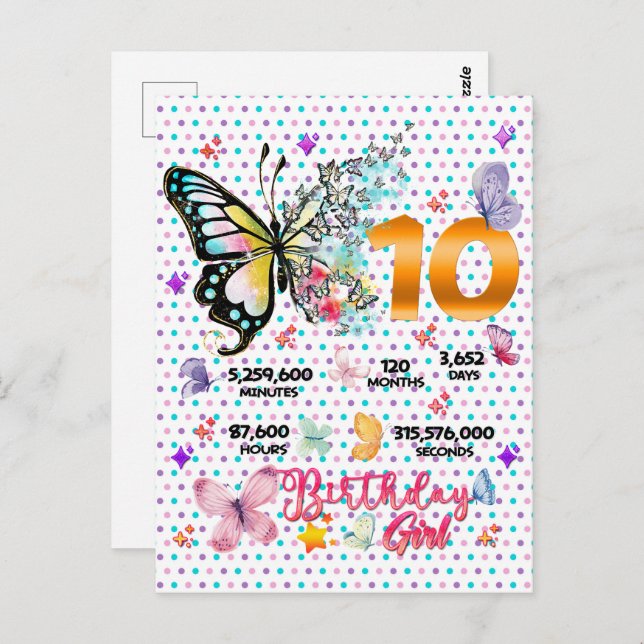 Butterfly Double Digits 10 years Old Butterflies  Postcard (Front/Back)