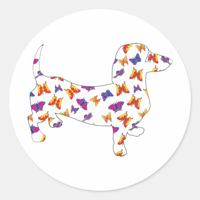 Butterfly Doxie Dachshund Classic Round Sticker (Front)