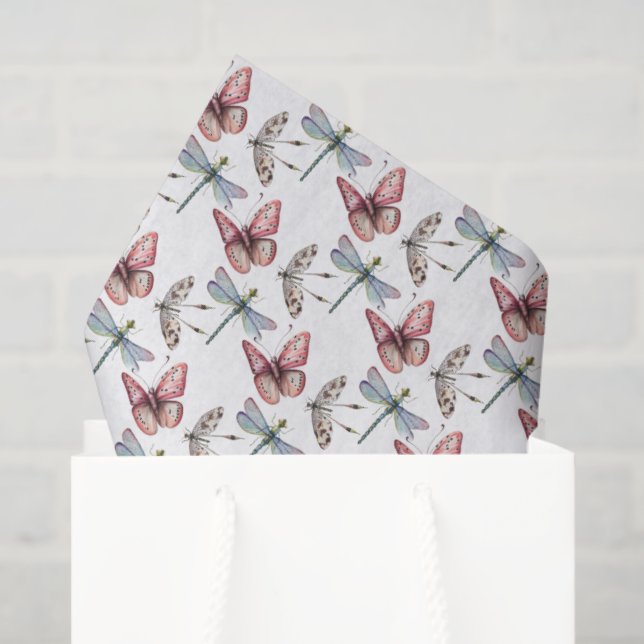 Butterfly & Dragonfly Pattern Watercolor on White Tissue Paper (Gift Bag)