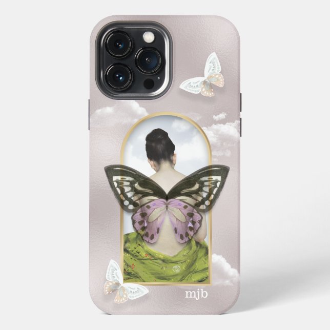 Butterfly Dream Fantasy Collage with Monogram iPhone Case (Back)