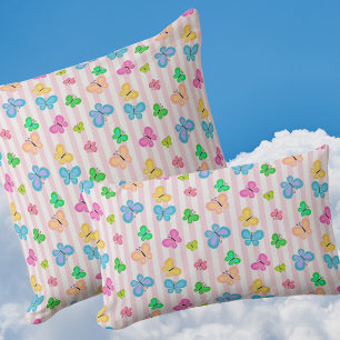 Butterfly Dreams Colourful Butterflies Pink Stripe Lumbar Cushion