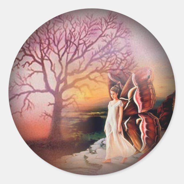 Butterfly Dreams Fade to Black Round Stickers  (Front)