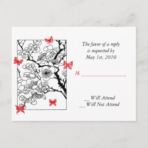 Butterfly Dreams: Japanese Inspired Art Red Invitation Postcard