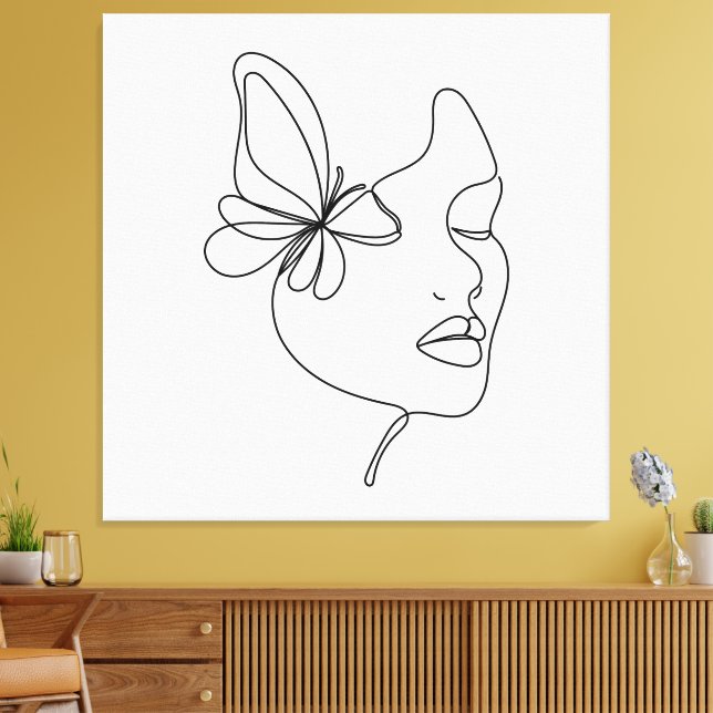 Butterfly Dreams – Minimalist Woman & Butterfly  Canvas Print (Insitu(LivingRoom))