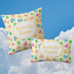 Butterfly Dreams Personalized Yellow White Stripe  Lumbar Cushion