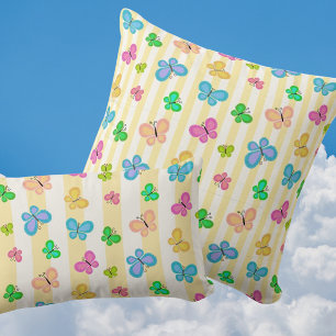 Butterfly Dreams Yellow White Stripe Cushion