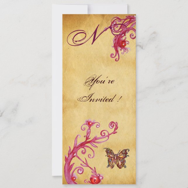 BUTTERFLY ELEGANT WEDDING  PARCHMENT Monogram Invitation (Front)