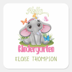 Butterfly Elephant Kindergarten Back to School Square Sticker