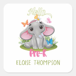 Butterfly Elephant Pre-K 1st Day Back to School  Square Sticker