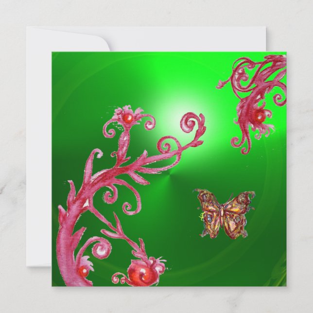 BUTTERFLY  EMERALD GREEN bright pink,red Invitation (Front)