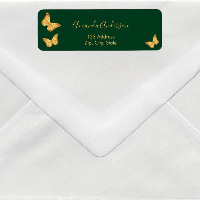 Butterfly emerald green gold return address label (Creator Uploaded)
