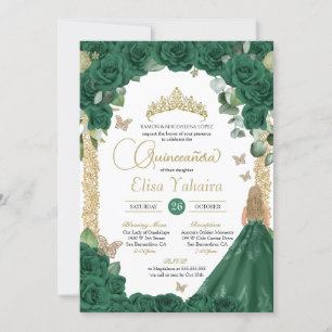 Butterfly Emerald Green Princess Quinceanera Invitation