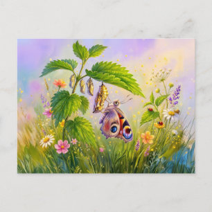 Butterfly Emerging From Chrysalis on Nettles Postcard