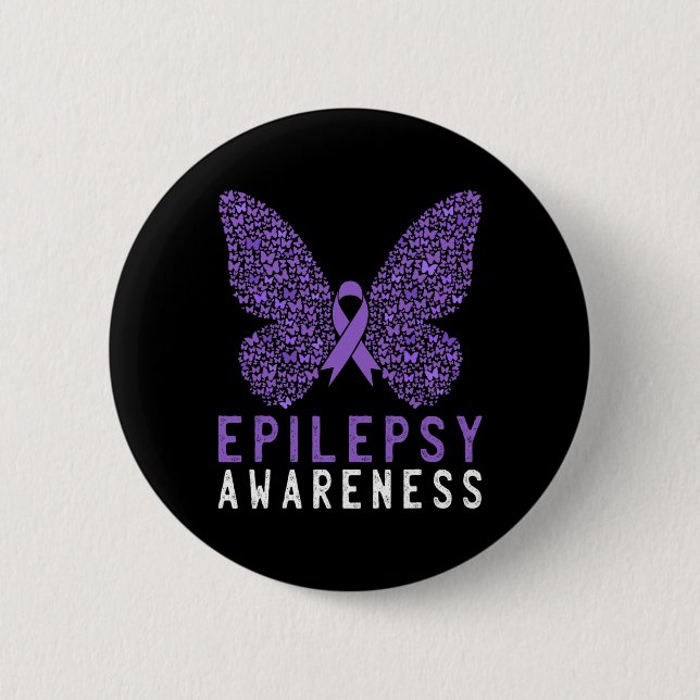 Butterfly Epilepsy Awareness Month Purple Ribbon S 6 Cm Round Badge (Front)