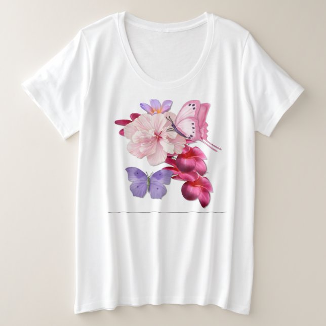 Butterfly Exotic Floral Plus Size T-Shirt (Design Front)