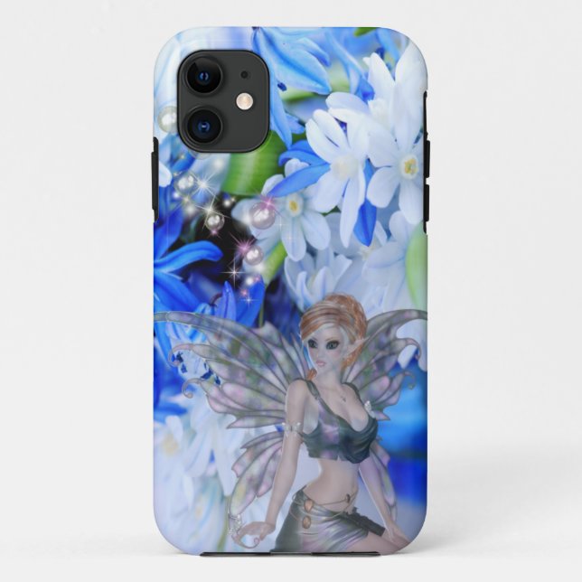 Butterfly Faerie in Blue Flowers Case-Mate iPhone Case (Back)