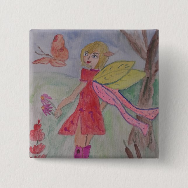Butterfly Fairy  15 Cm Square Badge (Front)