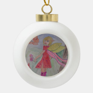 Butterfly Fairy Ceramic Ball Christmas Ornament