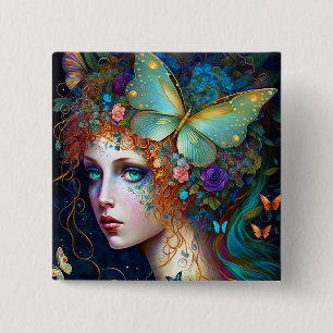 Butterfly Fairy Elf Lady Fantasy Art 15 Cm Square Badge