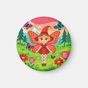 Butterfly Fairy Illustration in Whimsical Forest Magnet