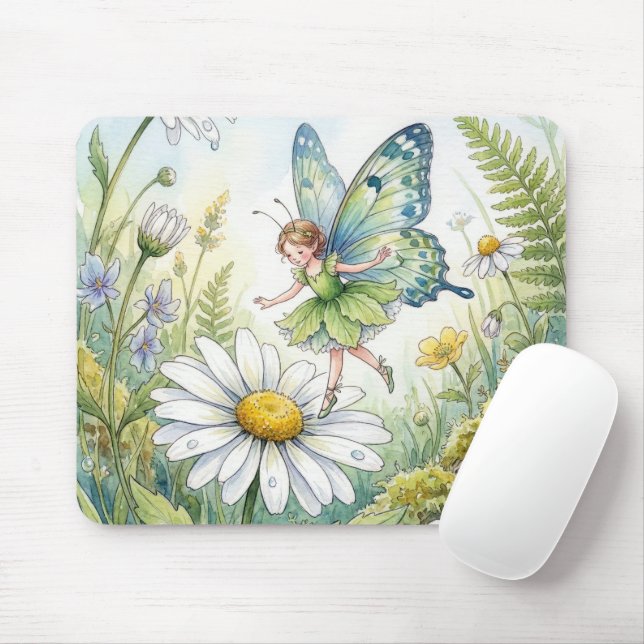 Butterfly Fairy In a Daisy Garden Mouse Pad (With Mouse)